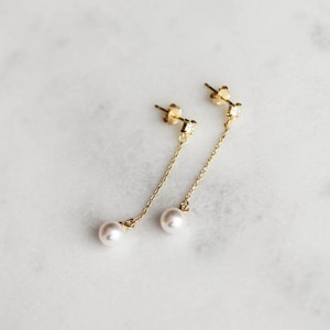 PABLO Gold bridal earrings, small pearl earrings, dainty bridal earrings image 1