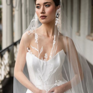 MAY LILY | embroidered bridal veil, lace cathedral veil, veil with lily of the valley flowers for rustic vintage style wedding
