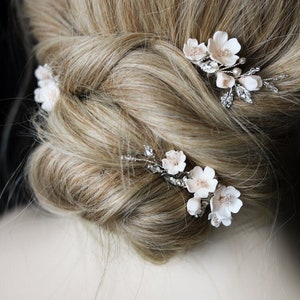 FABLES | bridal hair pins with crystals and champagne flowers, wedding hair pieces for rustic vintage style wedding hair