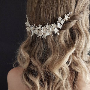 EMILIE | bridal headpiece with pearls flowers, bridal hair comb for romantic boho wedding hair