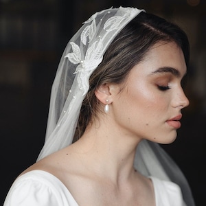 LADY LAUREL | juliet cap wedding veil, ivory cathedral veil, lace bridal veil for rustic vintage style wedding hair