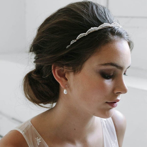 MOSS | delicate pearl headband, minimalist bridal crown, wedding tiara, wedding headband