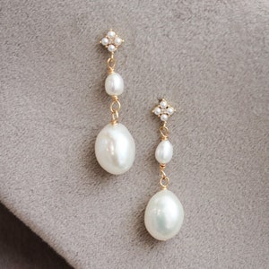 FARRAH Pearl drop earrings, pearl bridal earrings, pearl wedding earrings image 1