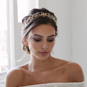 ROSEBURY / tiara da sposa in cristallo per acconciature da sposa boho, tiara da sposa in oro, copricapo da sposa boho