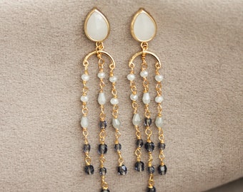 VALLI | Blue bridal earrings, statement wedding earrings, blue drop earrings