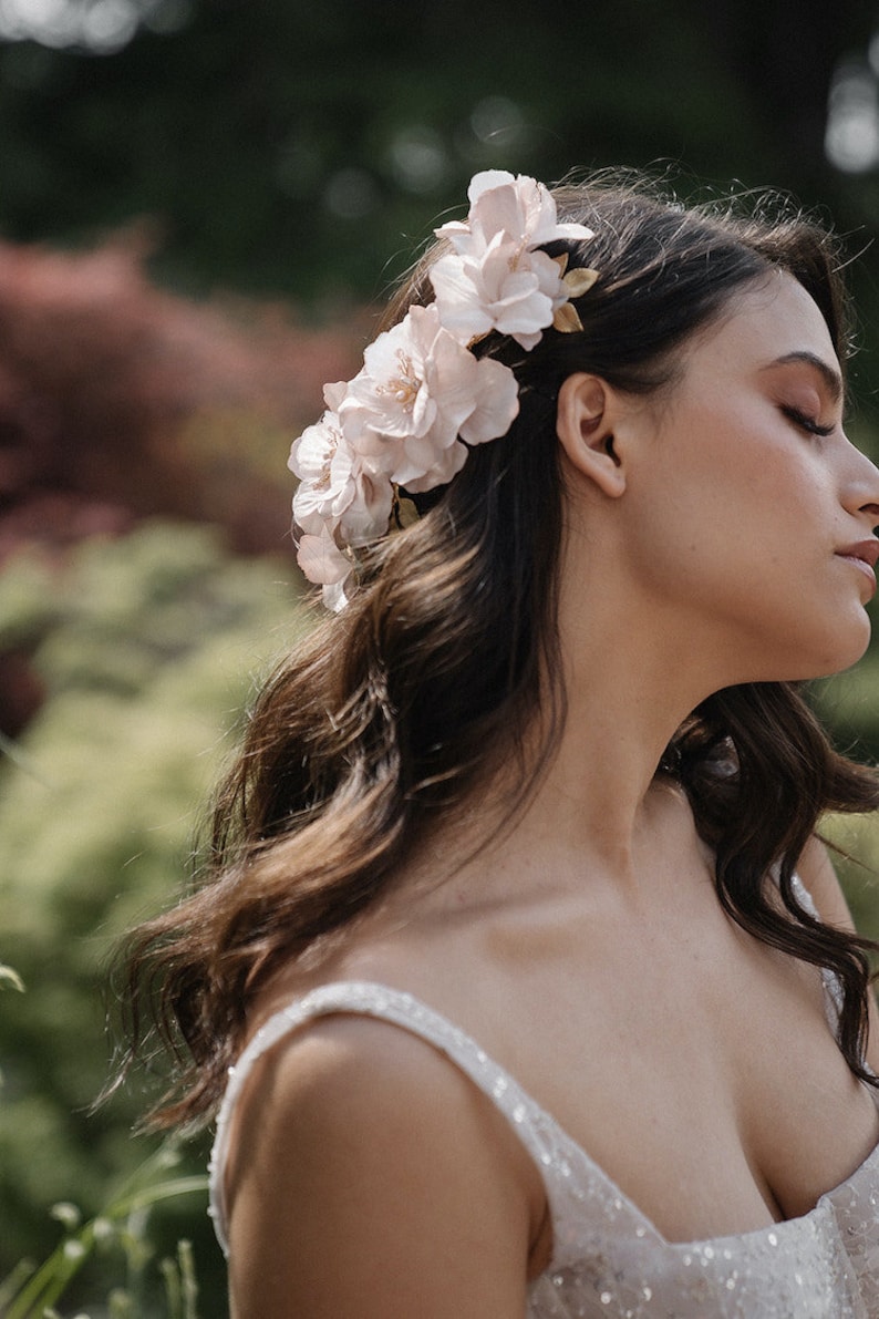 MONET Floral bridal hair piece, blush wedding headpiece image 3