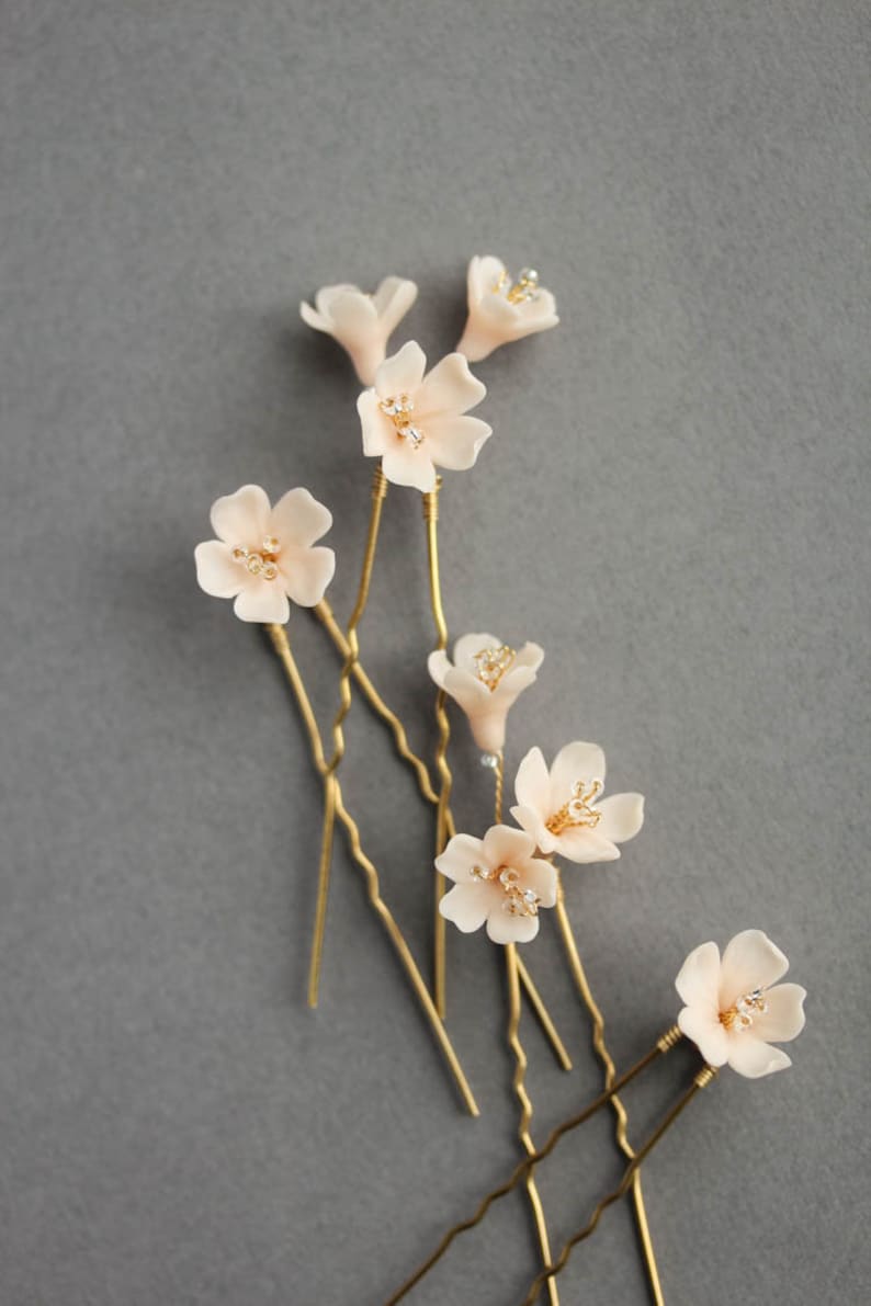 WHISPER Floral hair pins, wedding hair flowers, floral hair pin, floral hair piece Gold/blush