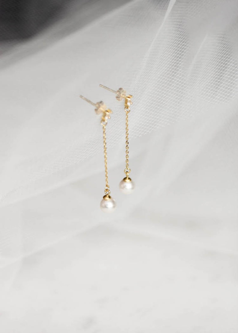 PABLO Gold bridal earrings, small pearl earrings, dainty bridal earrings image 9