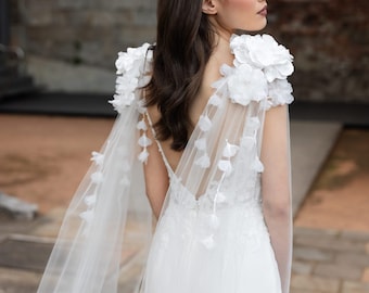 PEONY | Floral bridal wings, floral wedding cape, dramatic bridal cape, floral bridal cape veil