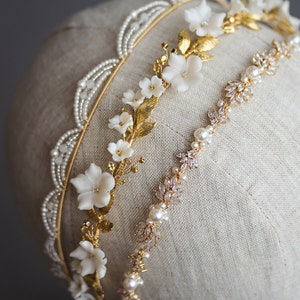 MONA Floral bridal headband, gold bridal headpiece, floral bridal tiara, gold wedding crown image 8