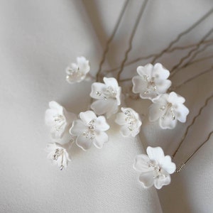 WHISPER Floral hair pins, wedding hair flowers, floral hair pin, floral hair piece Silver/white