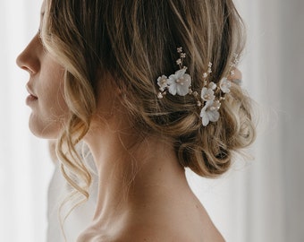 FLORENTINE | floral hair pins, wedding hair pieces with flowers, dainty ivory bridal hair pins