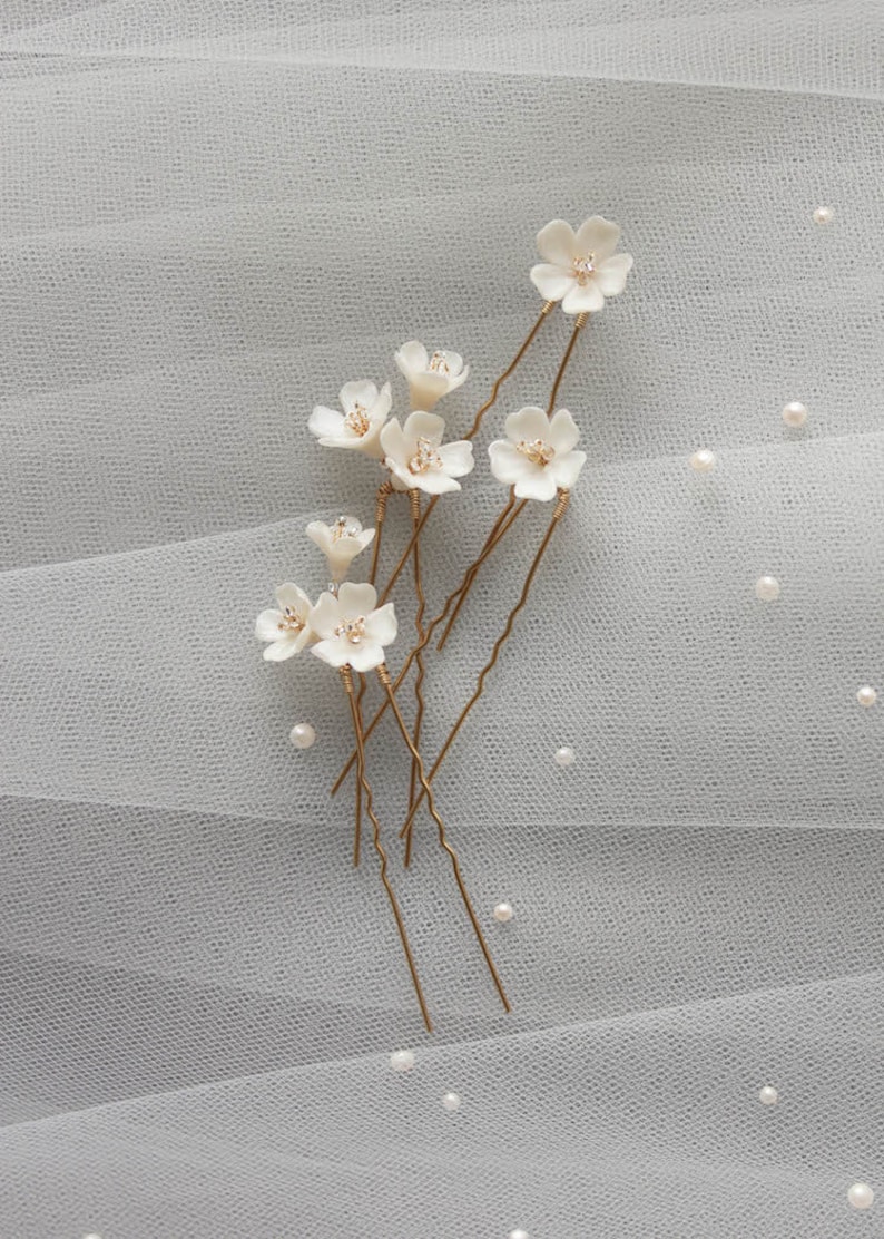 WHISPER Floral hair pins, wedding hair flowers, floral hair pin, floral hair piece Gold/ivory