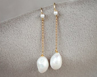 KATIA | Pearl drop earrings, pearl dangle earrings, minimalist bridal earrings