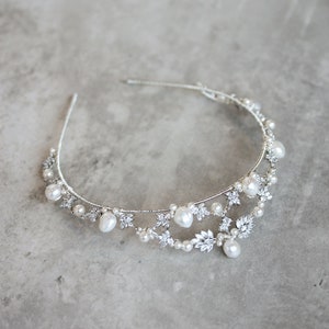 MARGAUX | crystal bridal tiara, silver bridal headpiece, crystal wedding tiara for Art Deco vintage style wedding hair