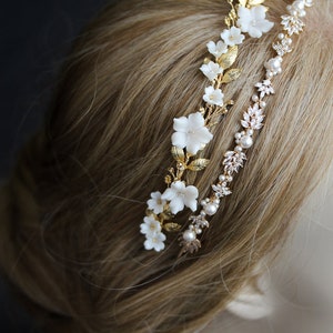 MONA Floral bridal headband, gold bridal headpiece, floral bridal tiara, gold wedding crown image 6