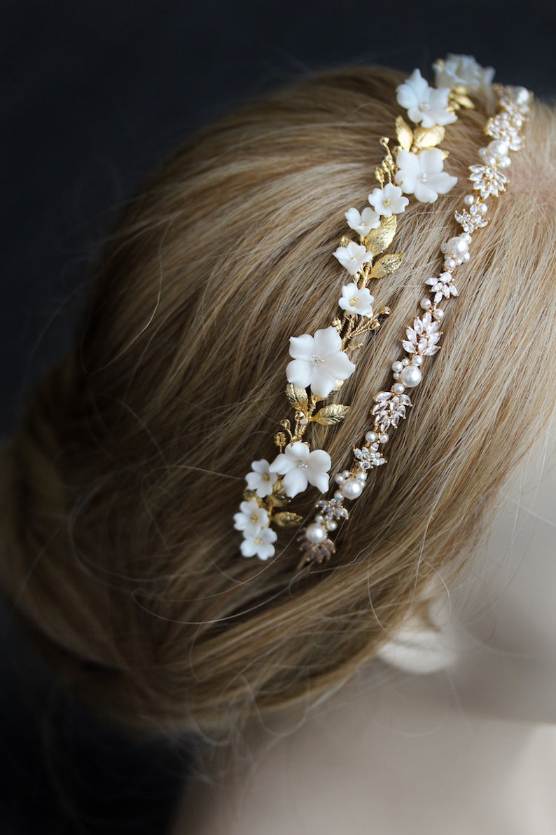 MONA Floral bridal headband, gold bridal headpiece, floral bridal tiara, gold wedding crown image 6