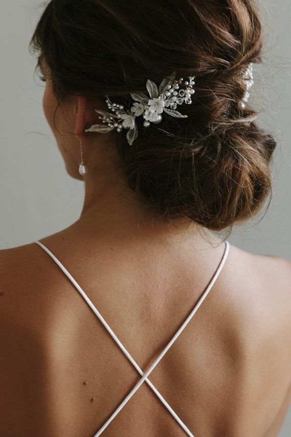 Alessia Pearl Bridal Hair Comb Floral Hair Piece Bridal Etsy
