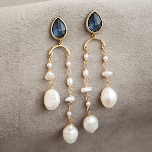 SORELLA | something blue bridal earrings, pearl earrings, pearl wedding earrings, gift for bride for rustic vintage style wedding