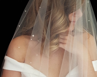 NADIA | Pearl cathedral wedding veil, 2 tier cathedral veil with pearls, bridal veil cathedral