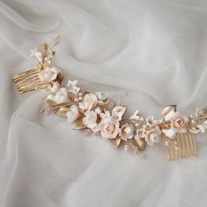 ROSALIE Bridal headpiece, blush wedding headpiece, floral bridal hair comb image 1