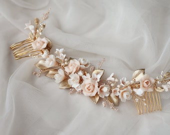 ROSALIE | Bridal headpiece, blush wedding headpiece, floral bridal hair comb