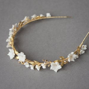 MONA Floral bridal headband, gold bridal headpiece, floral bridal tiara, gold wedding crown image 4