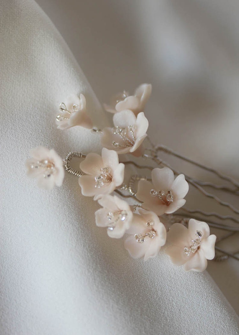 WHISPER Floral hair pins, wedding hair flowers, floral hair pin, floral hair piece Silver/champagne