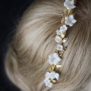 MONA Floral bridal headband, gold bridal headpiece, floral bridal tiara, gold wedding crown image 2