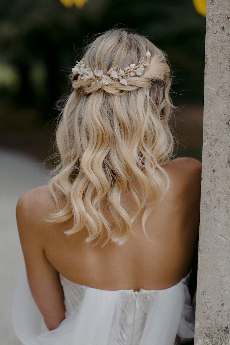 LYRIC Floral hair piece in pale gold, wedding headpiece for boho weddings image 3