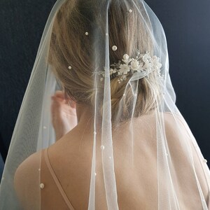 THEODORE pearl chapel wedding veil, pearl veil, bridal veil with pearls, bridal veil cathedral image 3