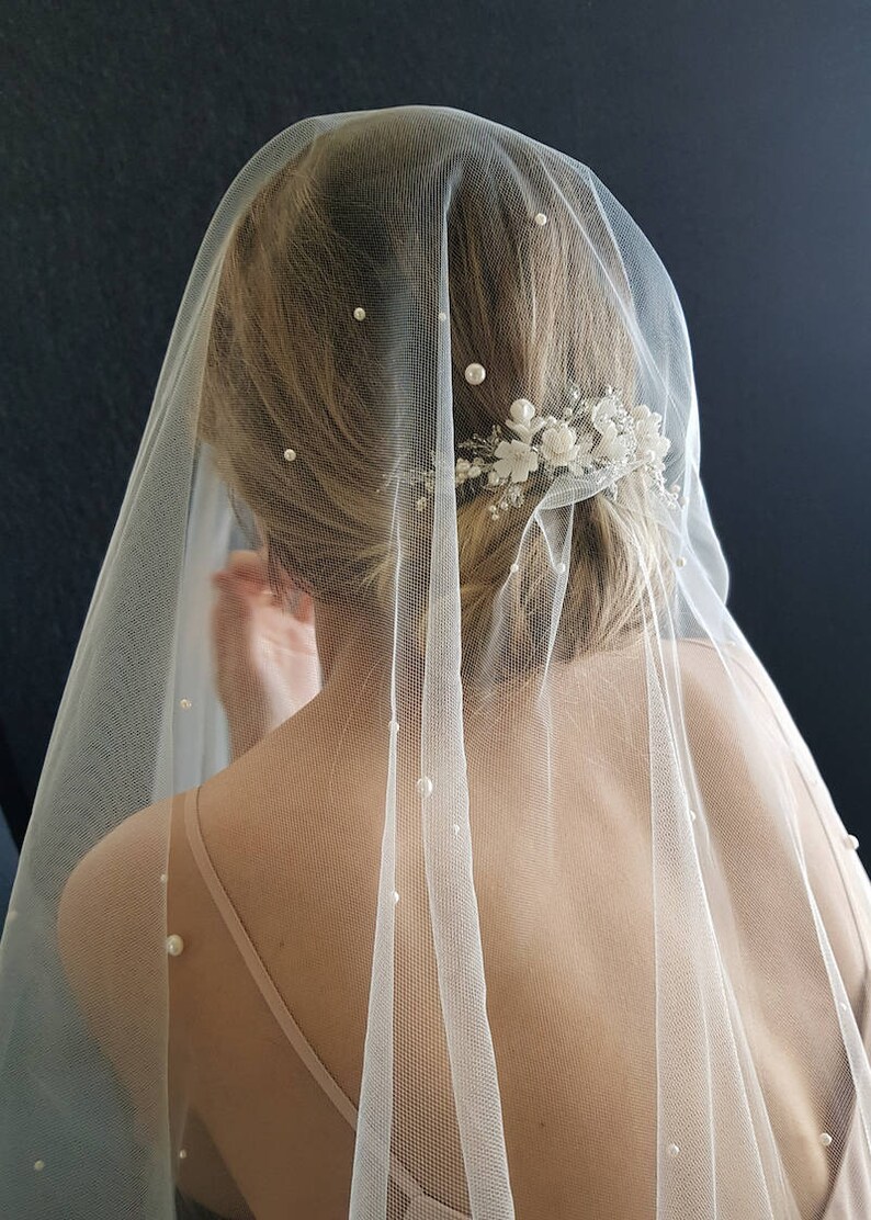 THEODORE pearl chapel wedding veil, pearl veil, bridal veil with pearls, bridal veil cathedral image 3