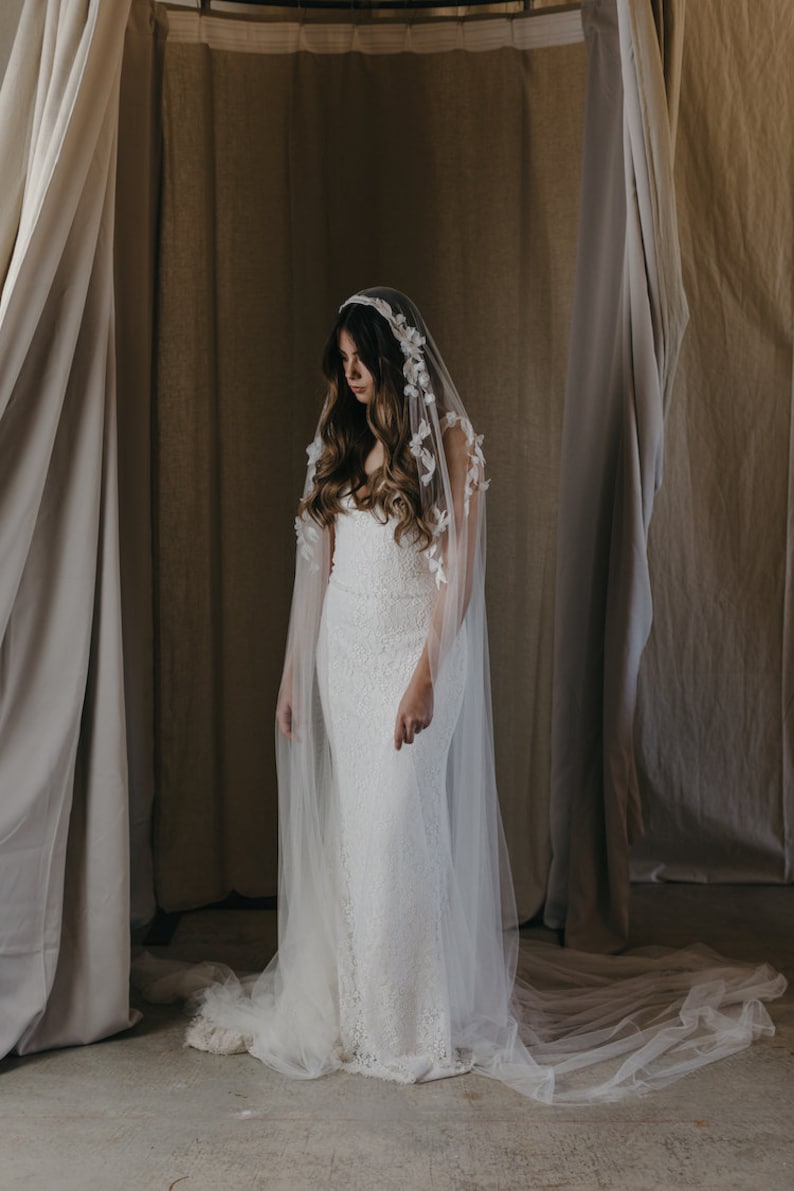 CARMEN Juliet cap veil, bridal cape veil, lace wedding veil, cathedral wedding veil, floor length veils image 6