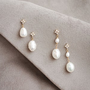 FARRAH Pearl drop earrings, pearl bridal earrings, pearl wedding earrings image 4