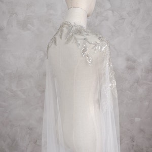 WATERFALL Silver beaded bridal cape, wedding cape, Art Deco bridal cape, beaded cape veil image 3