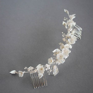 LYRIC Floral hair piece in pale gold, wedding headpiece for boho weddings Silver