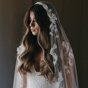 CARMEN Juliet cap veil, bridal cape veil, lace wedding veil, cathedral wedding veil, floor length veils image 1