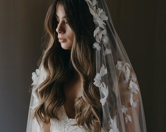 CARMEN | Juliet cap veil, bridal cape veil, lace wedding veil, cathedral wedding veil, floor length veils