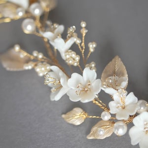 LYRIC Floral hair piece in pale gold, wedding headpiece for boho weddings image 9