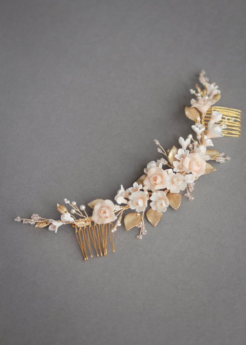 ROSALIE Bridal headpiece, blush wedding headpiece, floral bridal hair comb image 6