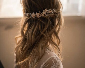 LE POEME | crystal wedding headpiece, floral bridal comb, bridal crystal headpiece