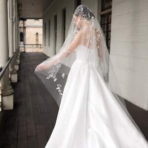 WILD WILLOWS Chapel wedding veil, embellished bridal veil with blusher, bridal veil with lace leaves image 6