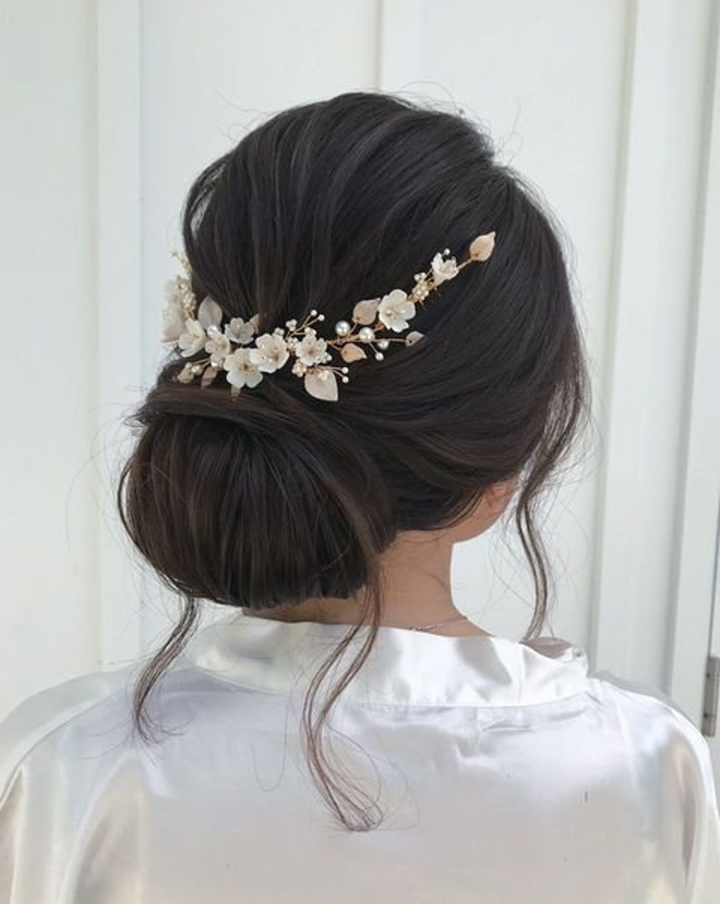LYRIC Floral hair piece in pale gold, wedding headpiece for boho weddings image 5