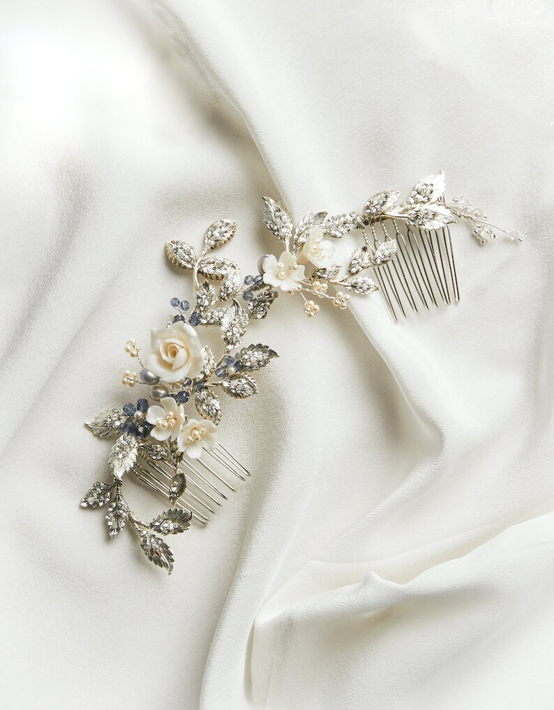 LADY GREY Enchanting wedding headpiece with blue crystals, something blue for bride, bridal crystal headpiece image 6