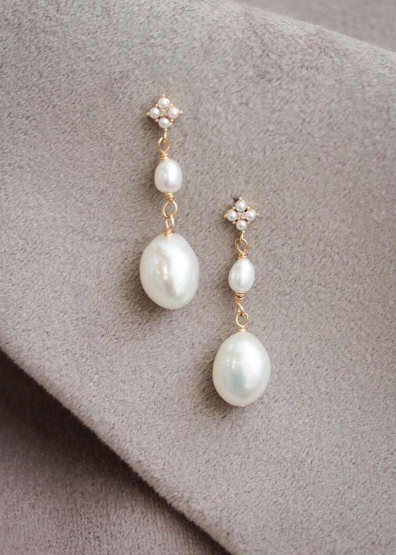 FARRAH Pearl drop earrings, pearl bridal earrings, pearl wedding earrings image 1