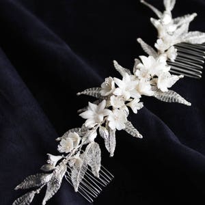 VERSAILLES floral bridal comb, floral wedding hair piece Silver