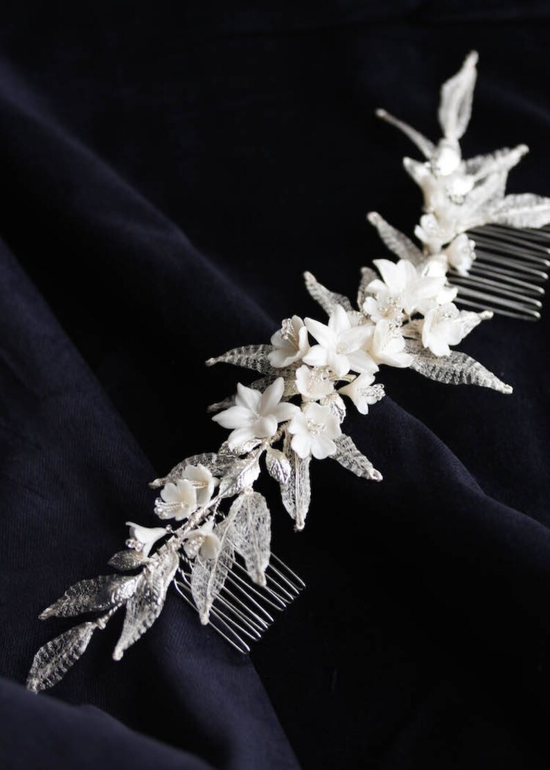 VERSAILLES floral bridal comb, floral wedding hair piece Silver