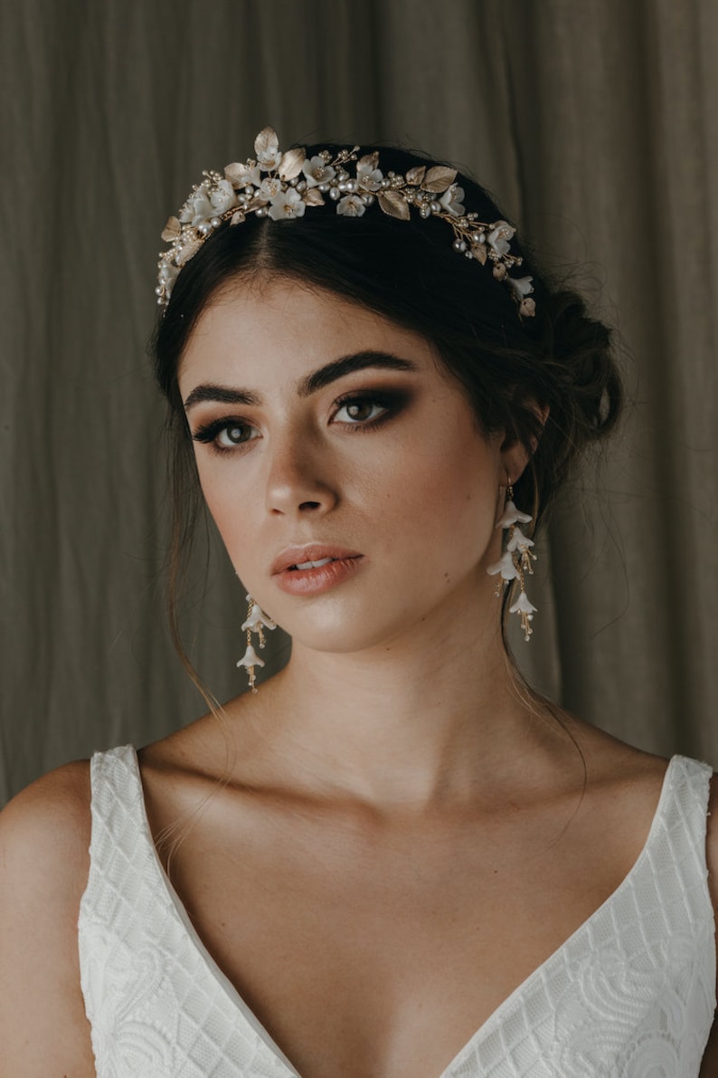 CASCADE Floral bridal earrings, boho earrings, wedding jewellery, beach wedding earrings imagem 2