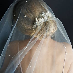 THEODORE pearl chapel wedding veil, pearl veil, bridal veil with pearls, bridal veil cathedral image 6