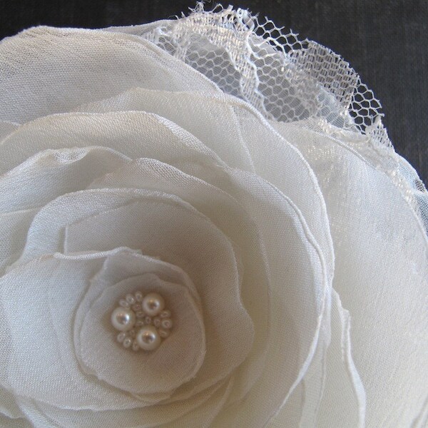 White, ivory or cream lace blossom - brooch pin, hair clip or hair pin